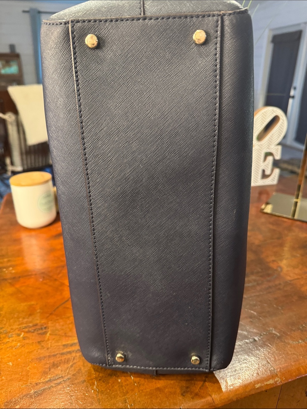 kate spade navy tote with brown and cream dog charm - Picture 6 of 15